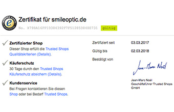 SMILE OPTIC JETZT BEI TRUSTED SHOPS SMILE OPTIC JETZT BEI TRUSTED SHOPS